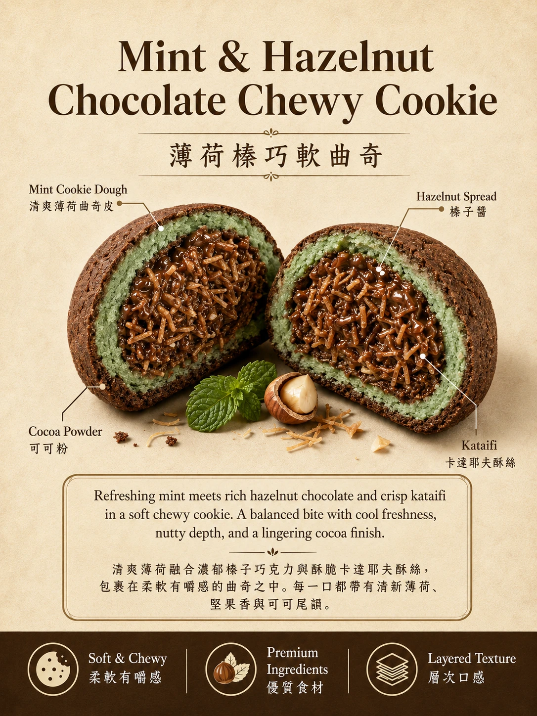 Mint & Hazelnut Chocolate Chewy Cookie - 1 Piece