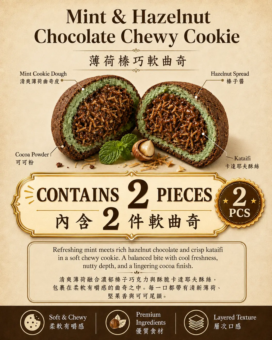 Mint & Hazelnut Chocolate Chewy Cookie - 2 Pieces