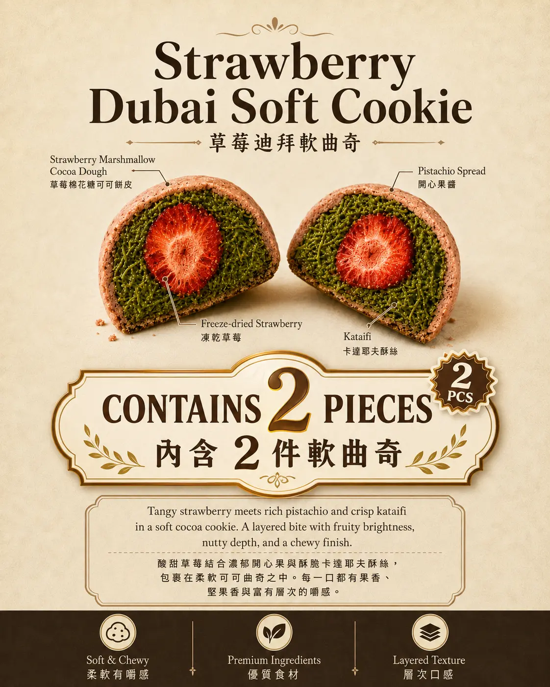 Strawberry Dubai Soft Cookie - 2 Pieces