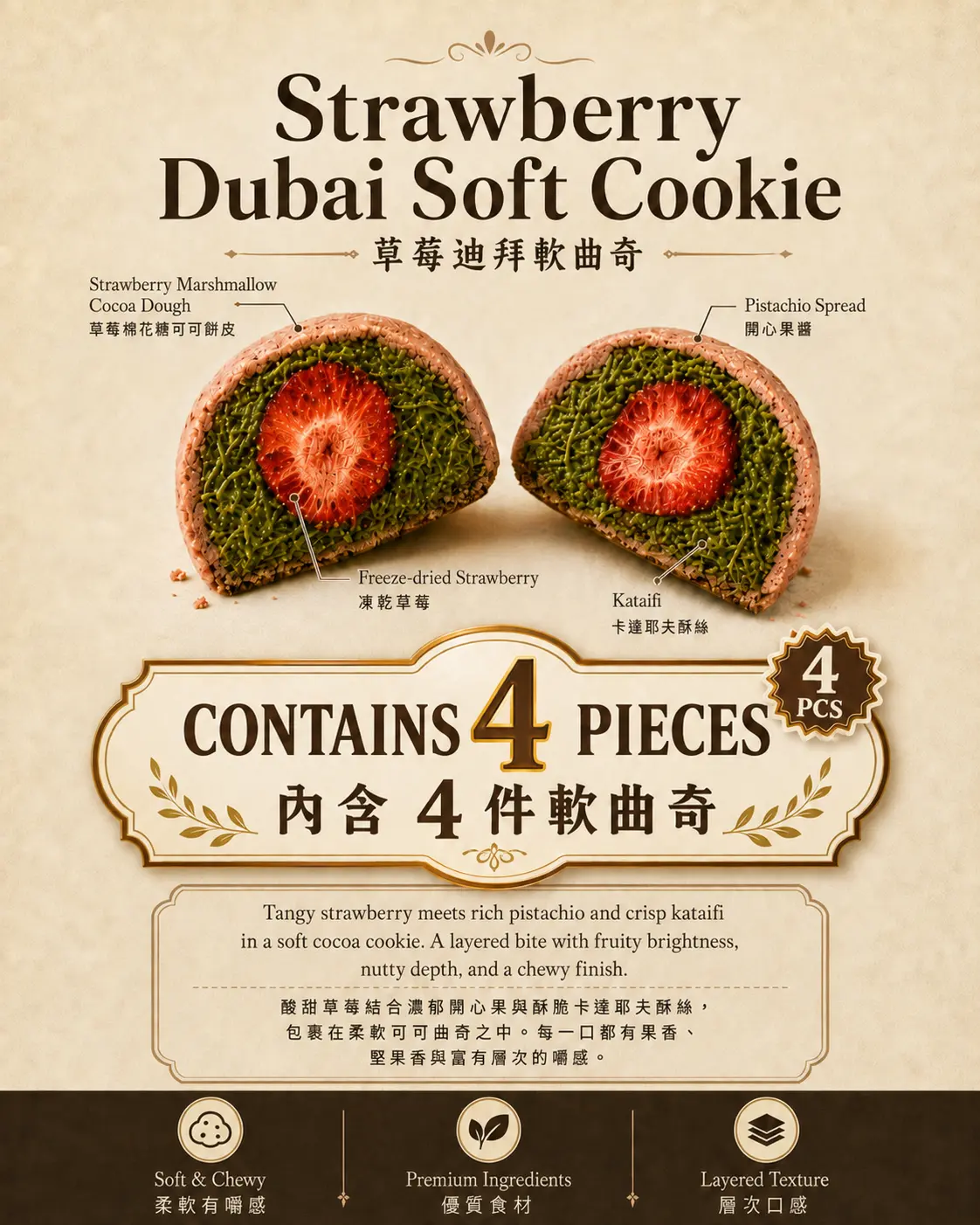 Strawberry Dubai Soft Cookie - 4 Pieces